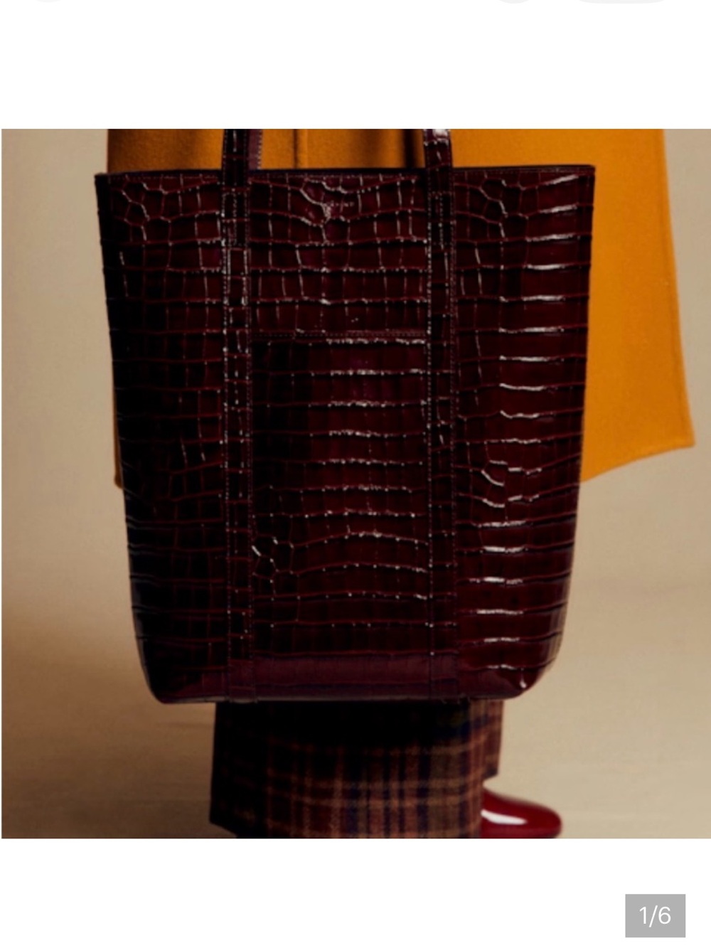 Sezane The Tote Croc-Embossed Leather Tote in Dark Brown - Picture 3 of 11